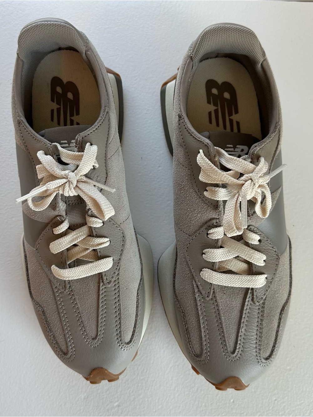 New Balance Grey Suede & Mesh Sneakers with Cream Laces